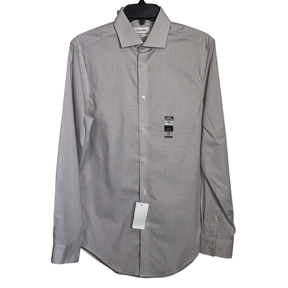 Calvin Klein Steel Men's Slim-Fit Stretch Dress Shirt pink multi 14.5 32-33 $85